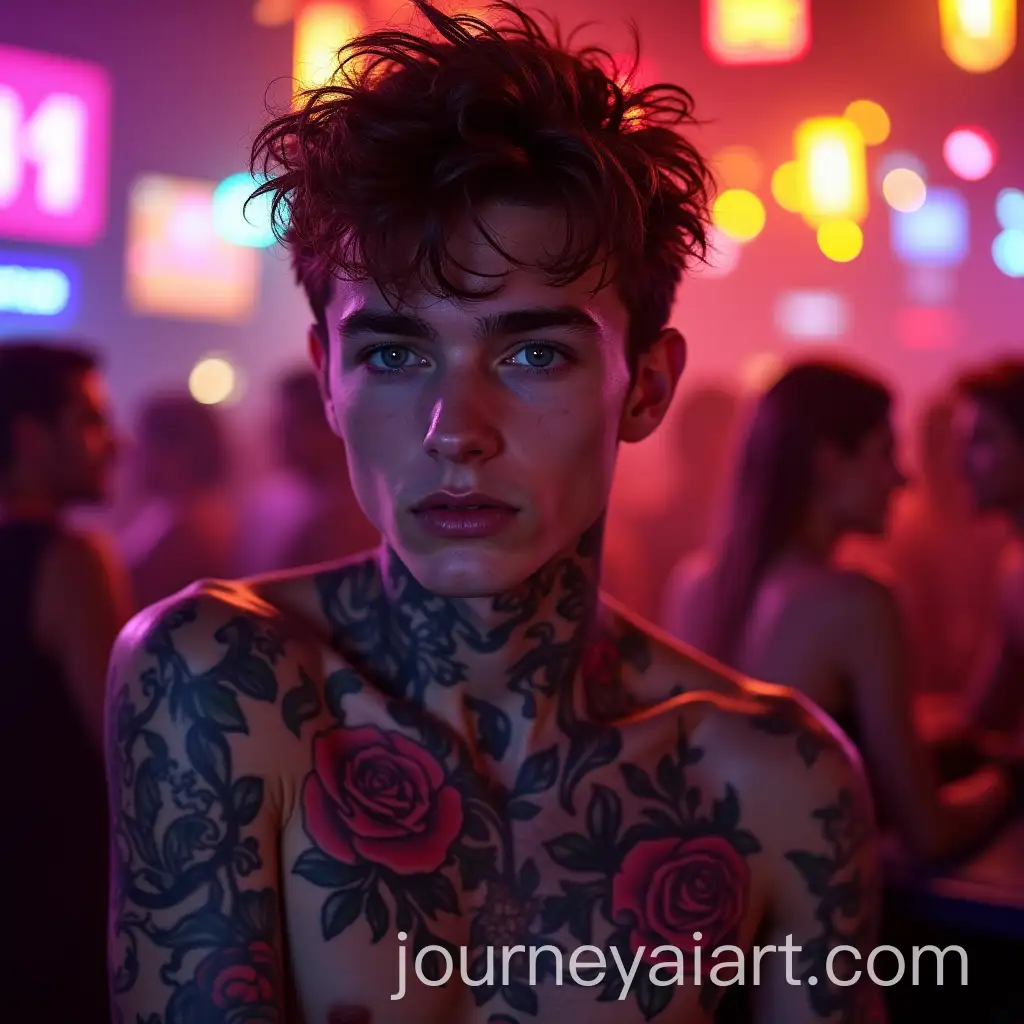 Young-Man-withAI-Art-Prompt-Expansion-Intricate-Rose-Tattoos-in-Neonlit-Nightclub
