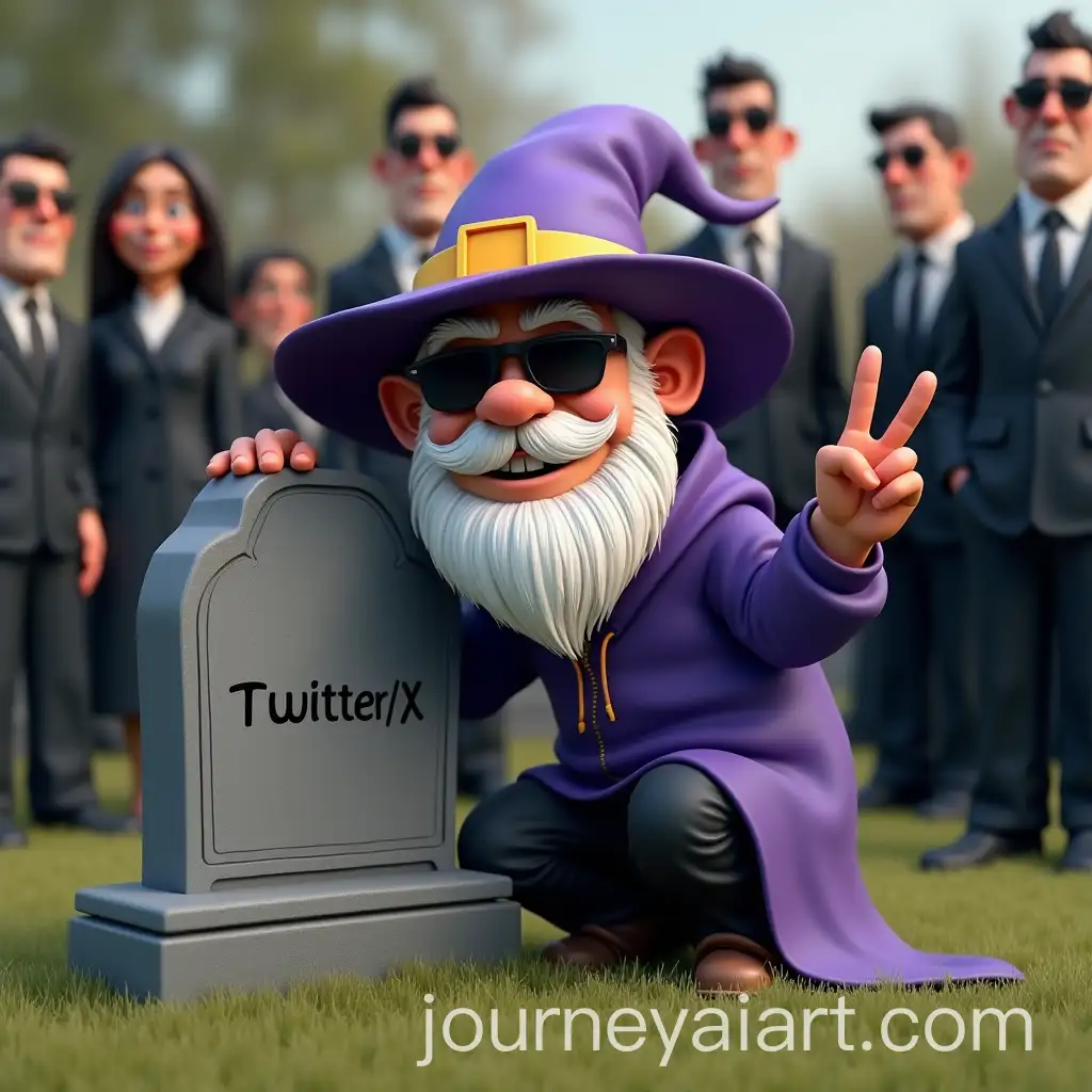 Cartoon-Wizard-Making-Peace-Sign-at-Cemetery-Gravestone
