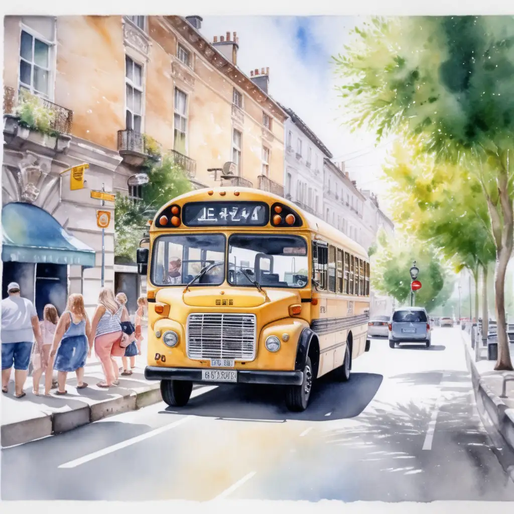 Watercolor Painting of a Summer Bus Ride