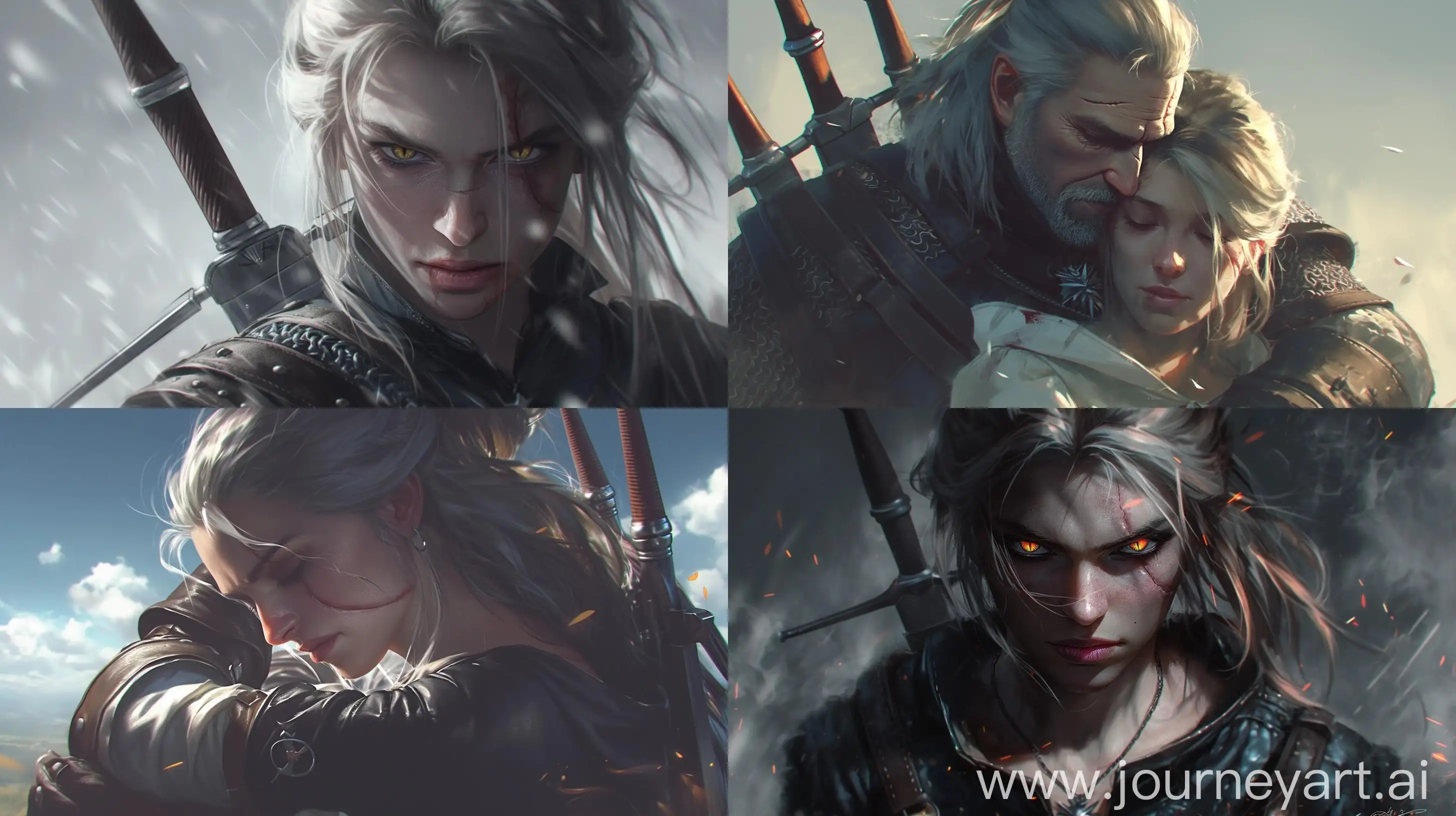 Cinematic-Witcher-3-Wild-Hunt-Scene-with-Geralt-and-Ciri-in-Dark-Atmosphere