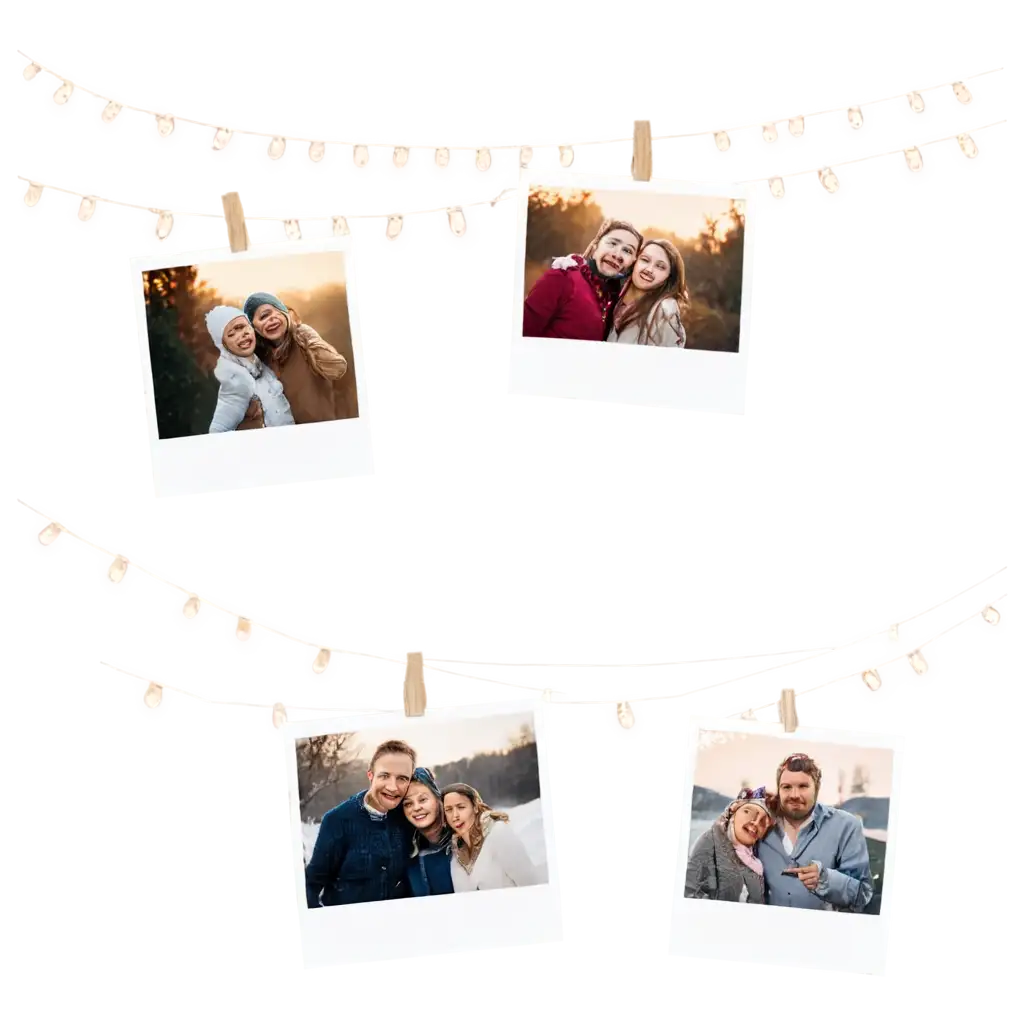 4-Hanging-Polaroid-Frames-with-Christmas-Lights-PNG-A-Festive-and-Versatile-Image-for-Your-Holiday-Projects