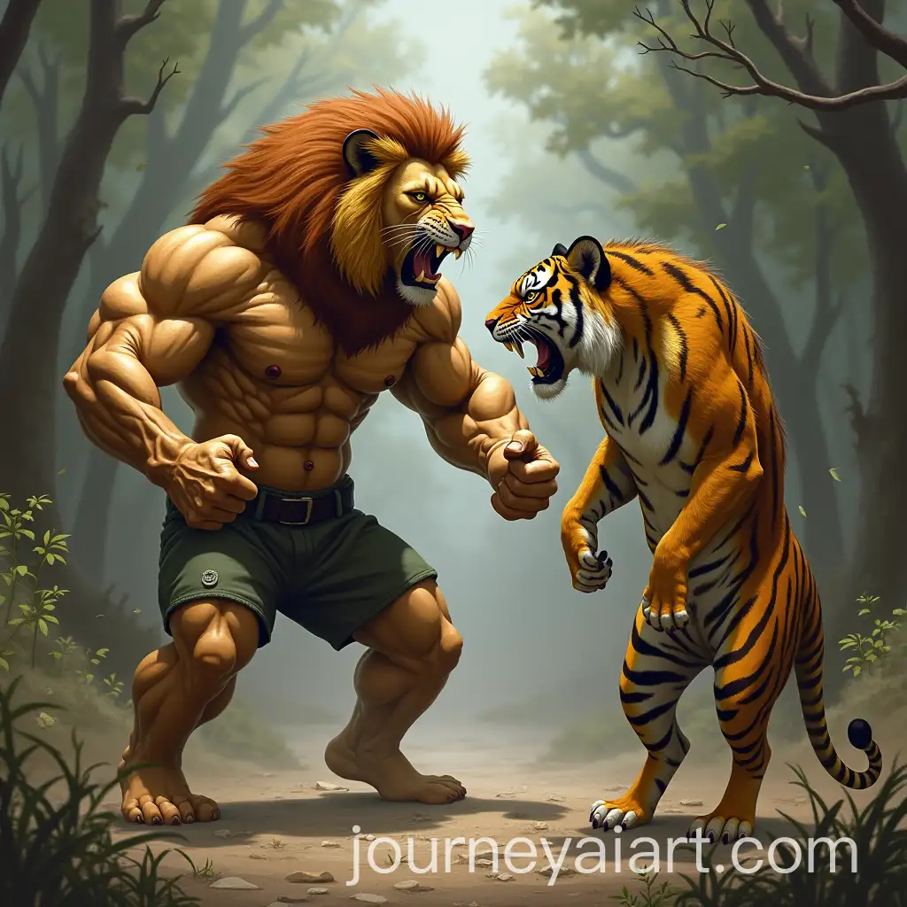 Muscular-Lion-and-Tiger-in-Combat-Stance