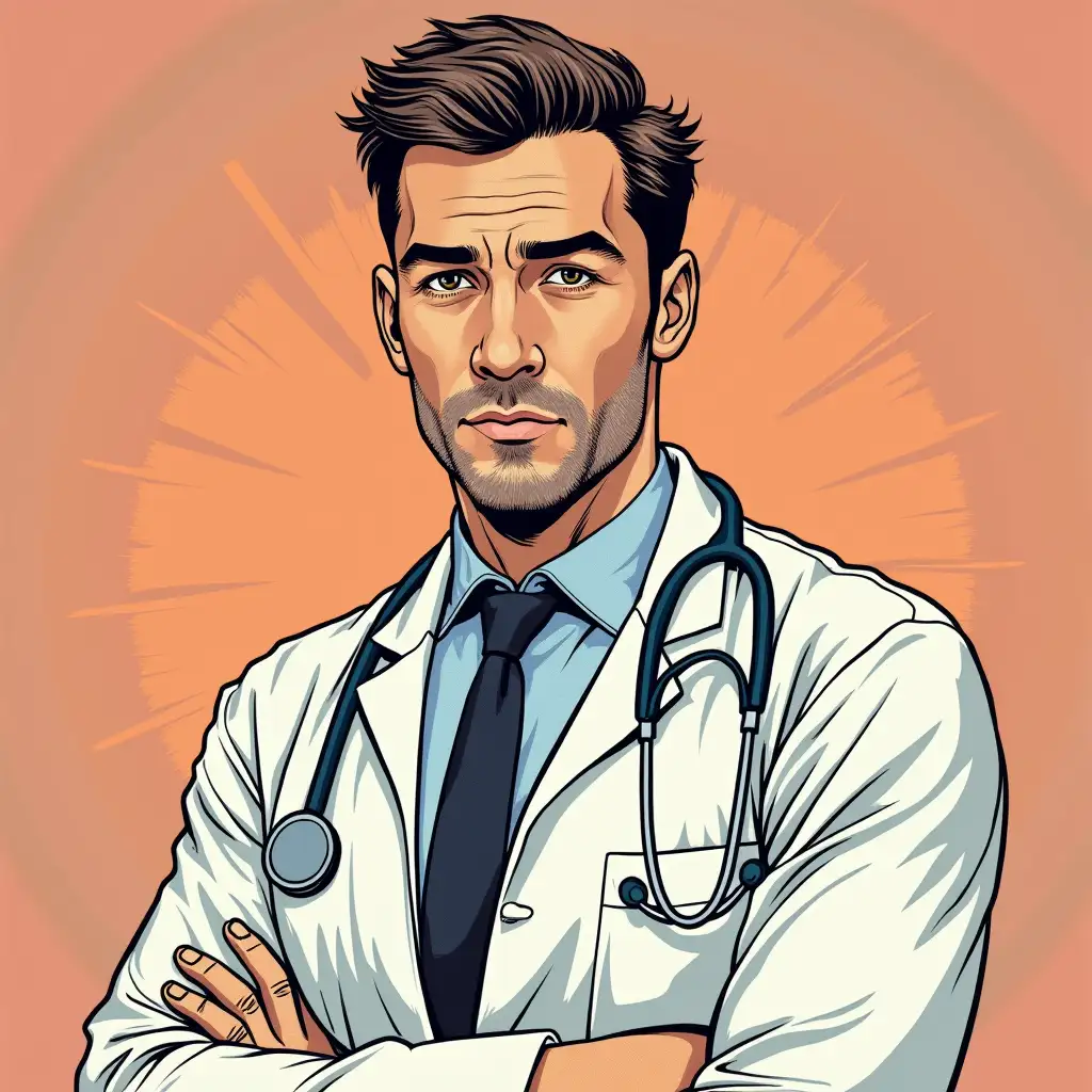 A male doctor in pop art style