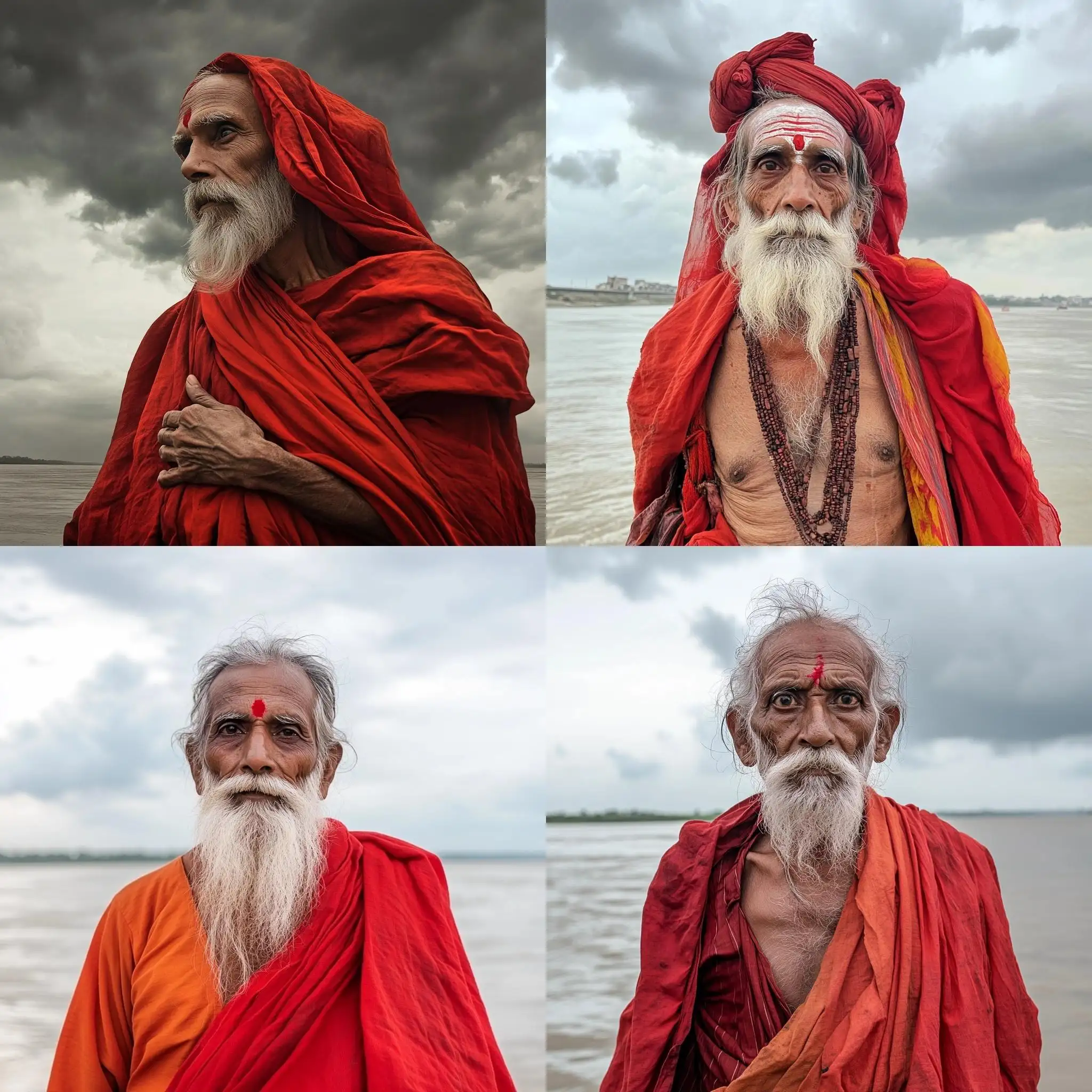 Elderly-Holy-Man-in-Red-Cloth-by-the-Ganges-River