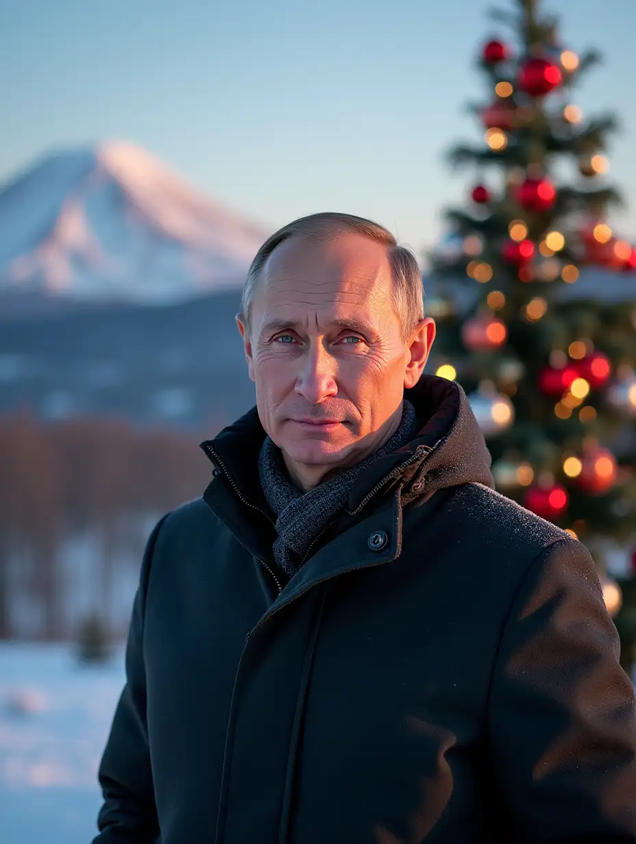 Putin, under new year's, decorated with a tree, against the backdrop of Kamchatka volcanoes, congratulates Kamchatka on New Year