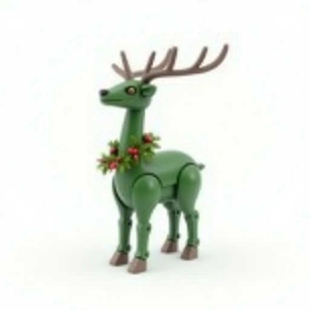 green mechanical robot deer, New Year's, garland with antlers, on a white background