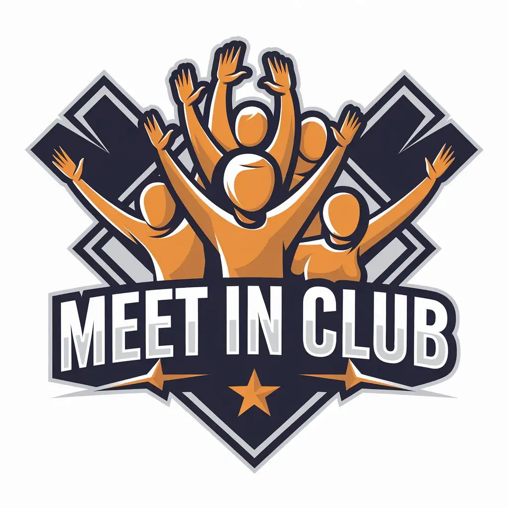 a vector logo design,with the text "meet in club", main symbol:satisfied people,complex,be used in Sports Fitness industry,clear background