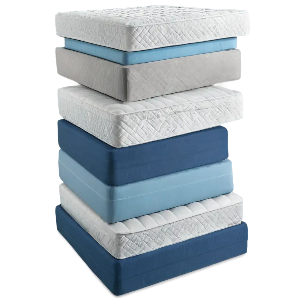 Five-Mattresses-Piled-Up-with-a-Touch-of-Light-Blue-PNG-Image-Enhancing-Comfort-and-Style