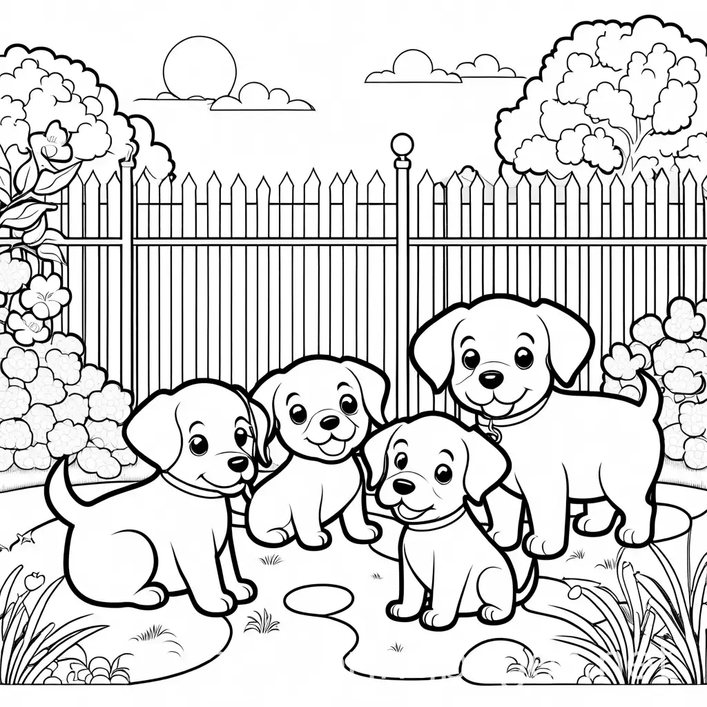 Playful-Puppies-Cartoon-Coloring-Page