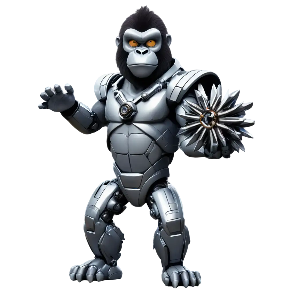 Cartoon-Robotic-Gorilla-Holding-Shuriken-PNG-Image-Creative-Illustration-for-Digital-Art