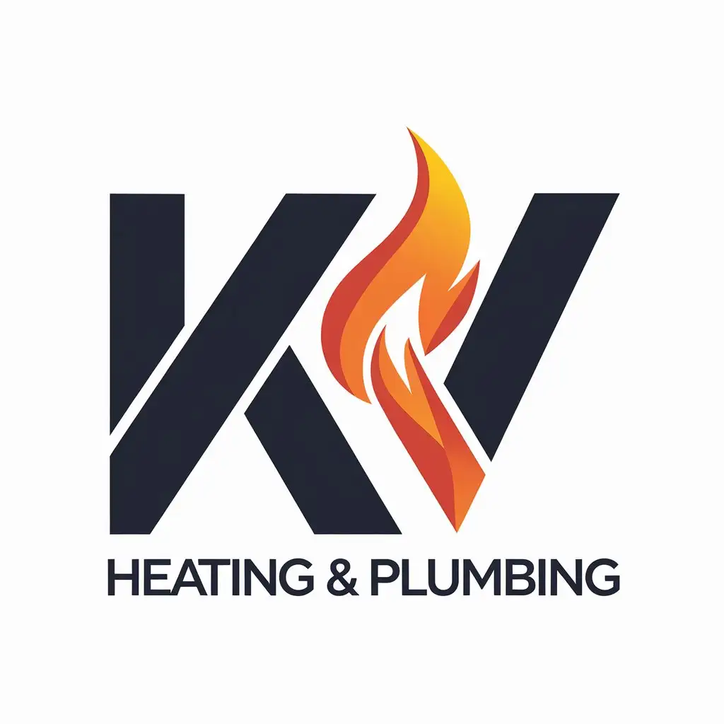 LOGO Design for KV Heating Plumbing Vector with Integrated Flame Symbol Moderate Layout for Construction Industry