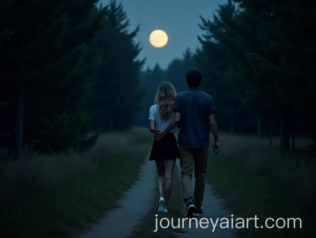 Nighttime-Walk-Through-the-Forest-with-a-Couple-Under-the-Moonlight