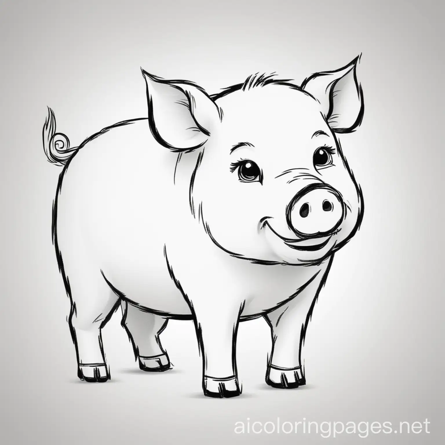 Chic-Pig-Coloring-Page-Simple-Black-and-White-Line-Art