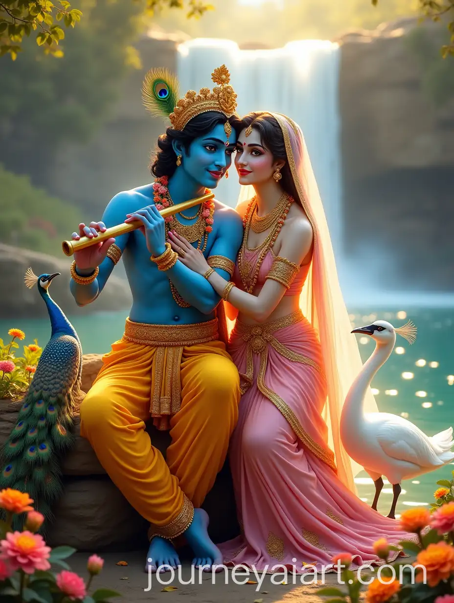 Radha-and-Krishna-in-Celestial-Harmony-by-a-Tranquil-Waterfall