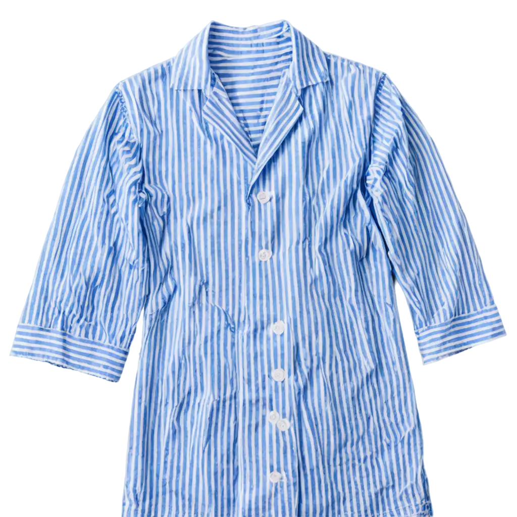 White-and-Blue-Striped-Pajama-Dress-on-White-Bed-Top-View-PNG-Image-for-Clarity-and-Detail