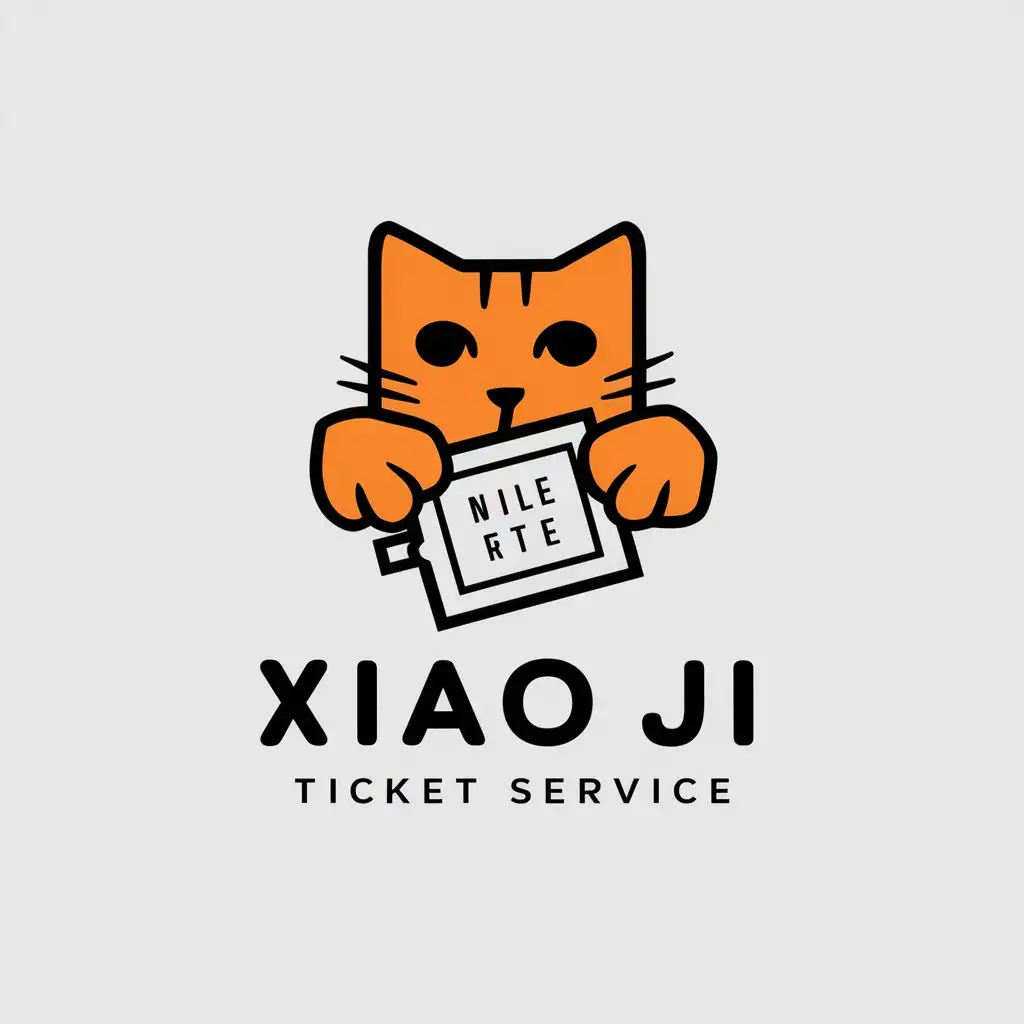 a vector logo design,with the text "Xiao Ji ticket service", main symbol:Ticket/Orange cat,Moderate,be used in Retail industry,clear background