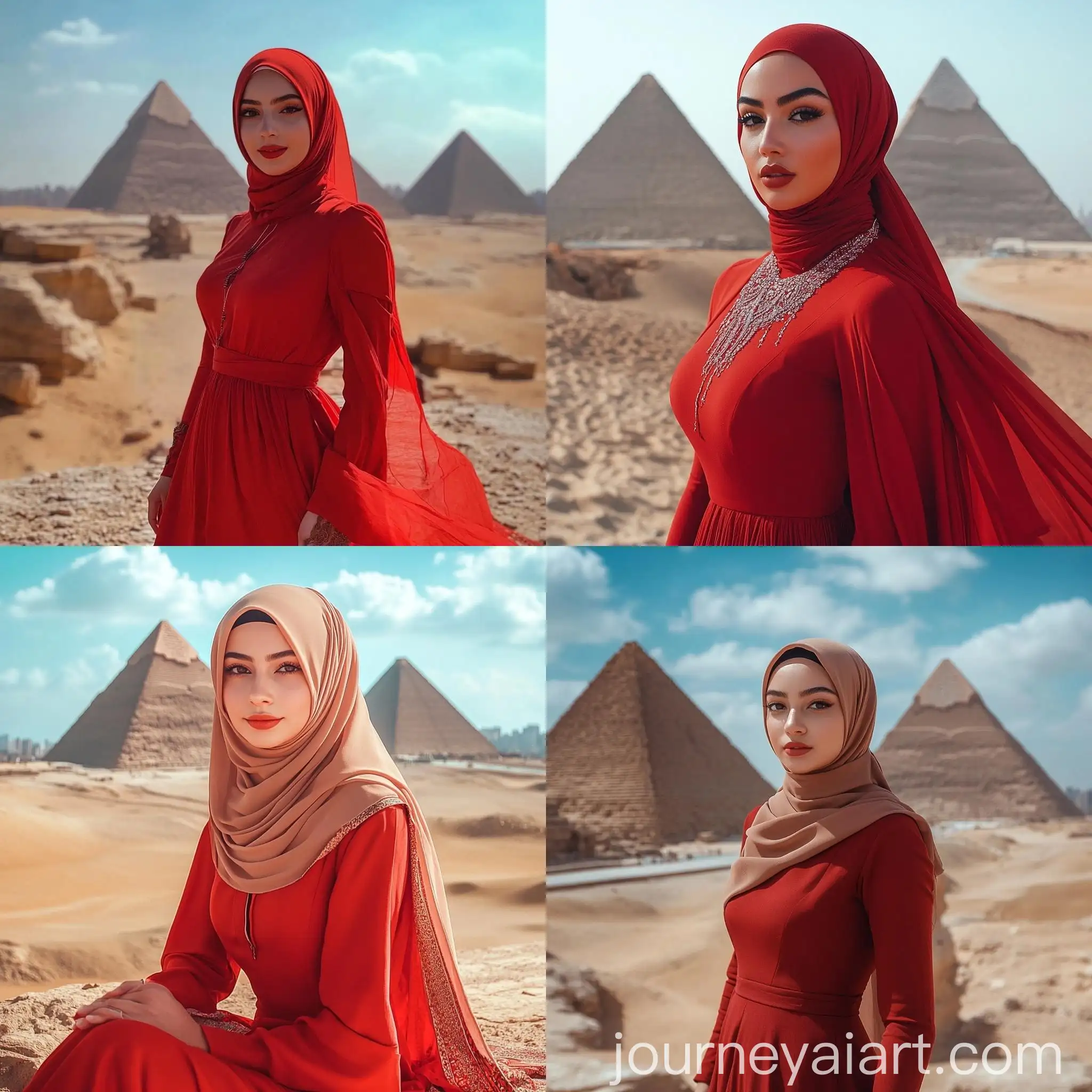 Beautiful-Girl-in-Hijab-and-Red-Dress-at-Pyramids