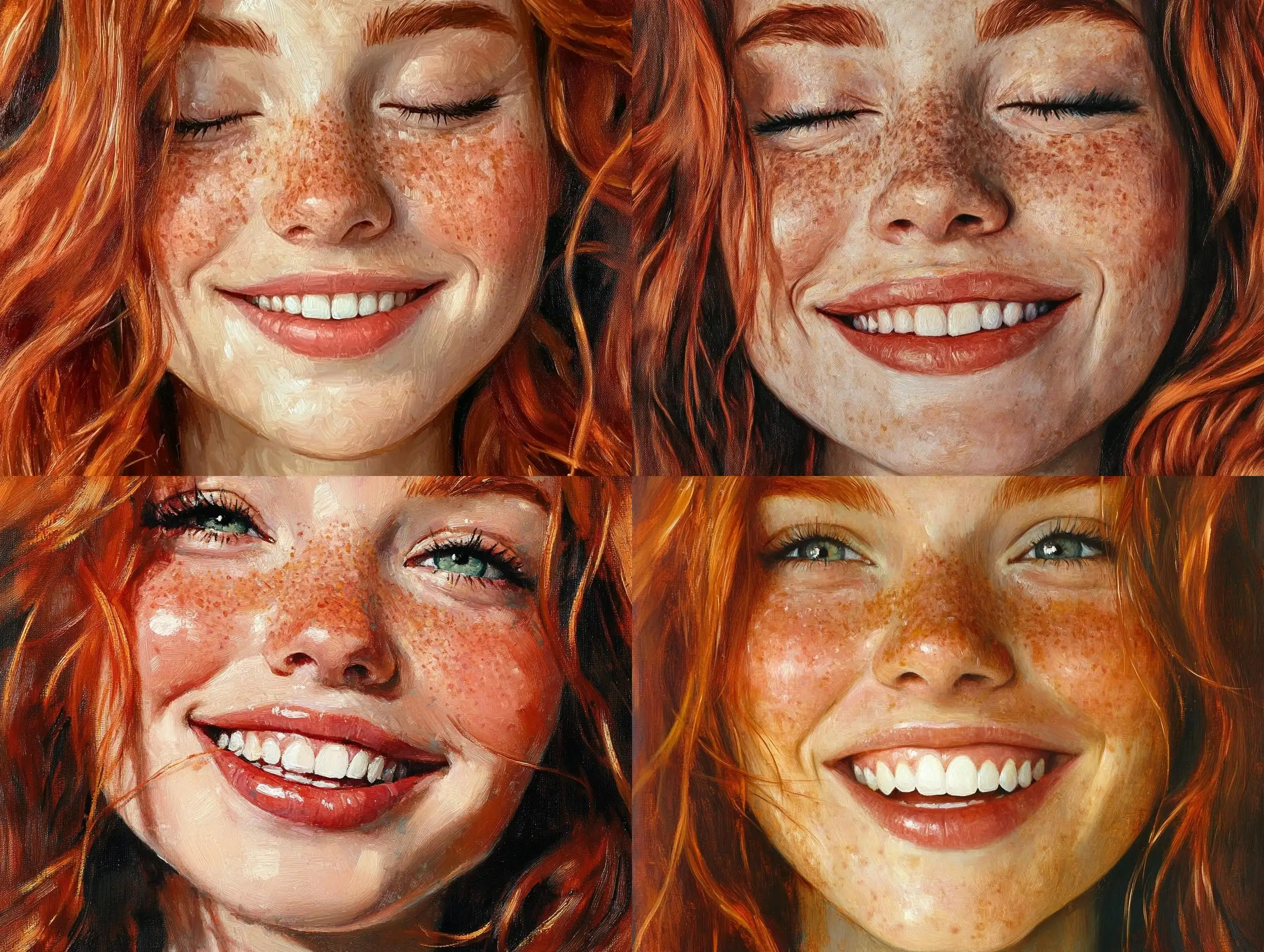 Vibrant-Portrait-of-a-Smiling-Freckled-Redhead-Girl-in-Oil-Paints