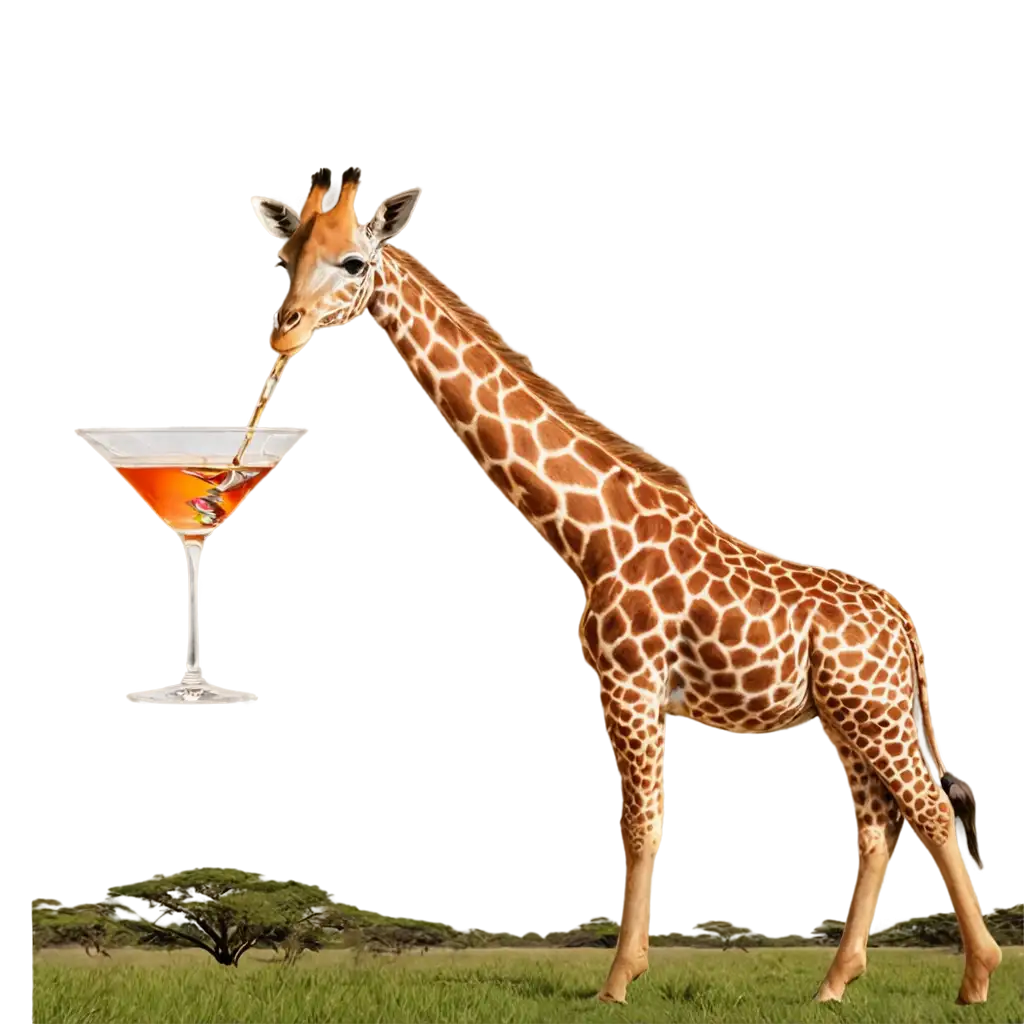 Giraffe-Drinking-from-Giant-Martini-PNG-Image-Sunset-Safari-Scene-with-African-Wildlife