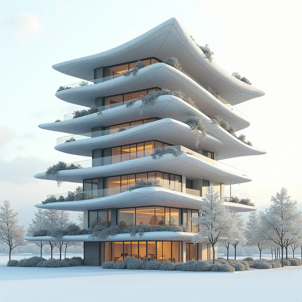 design of a five-story building in the style of high-tech and norman faster