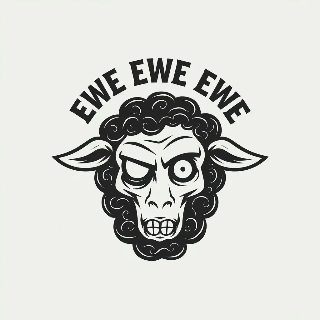 LOGO Design for Ewe Ewe Ewe Smiling Zombie Sheep Face with Minimalistic Style