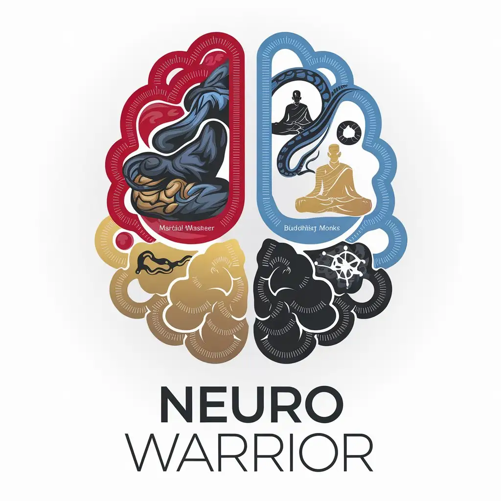 LOGO Design For Neuro Warrior Red Gold Blue Black White with Warrior and Science Theme