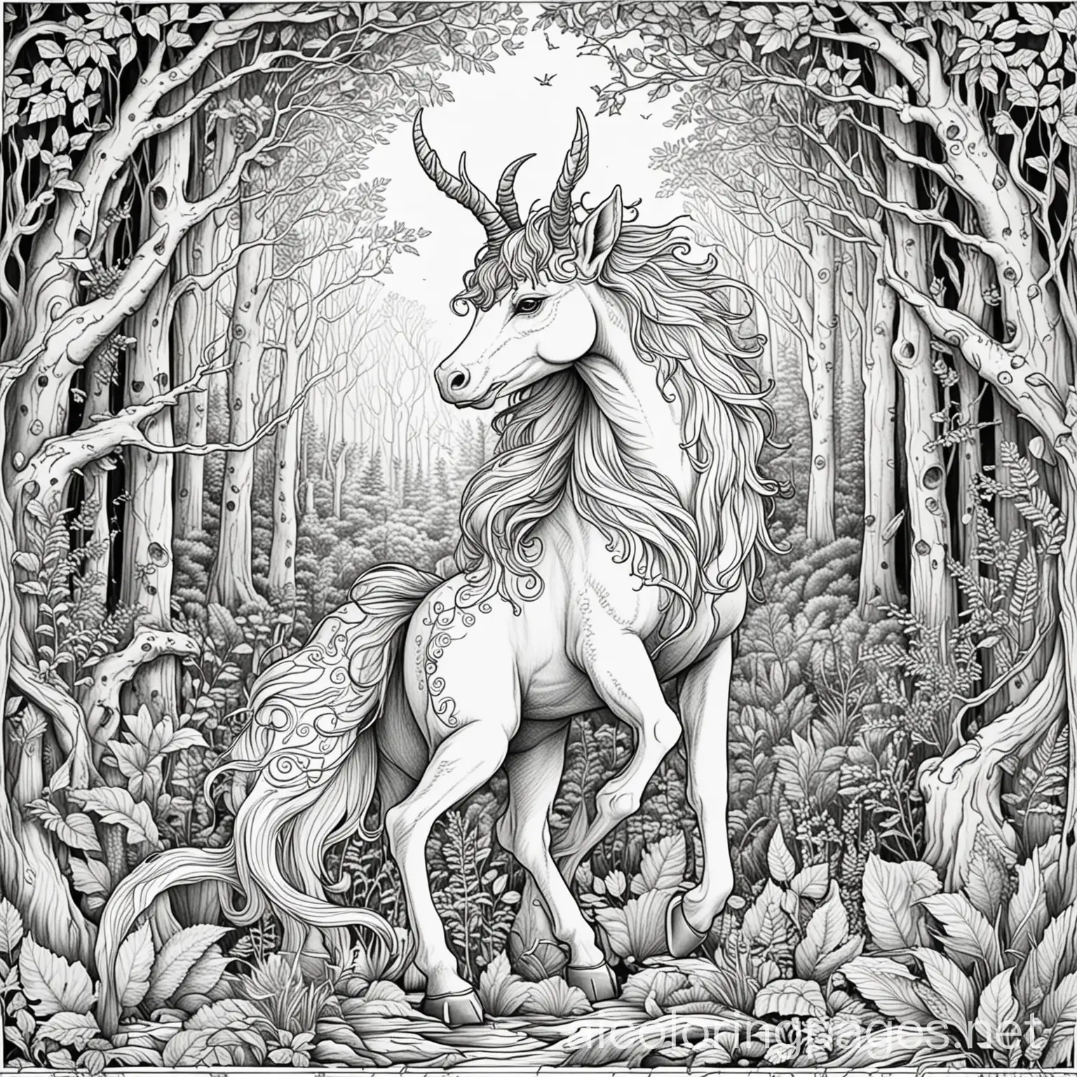 Enchanted-Forest-Coloring-Pages-for-Kids-Mythical-Creatures-in-Black-and-White