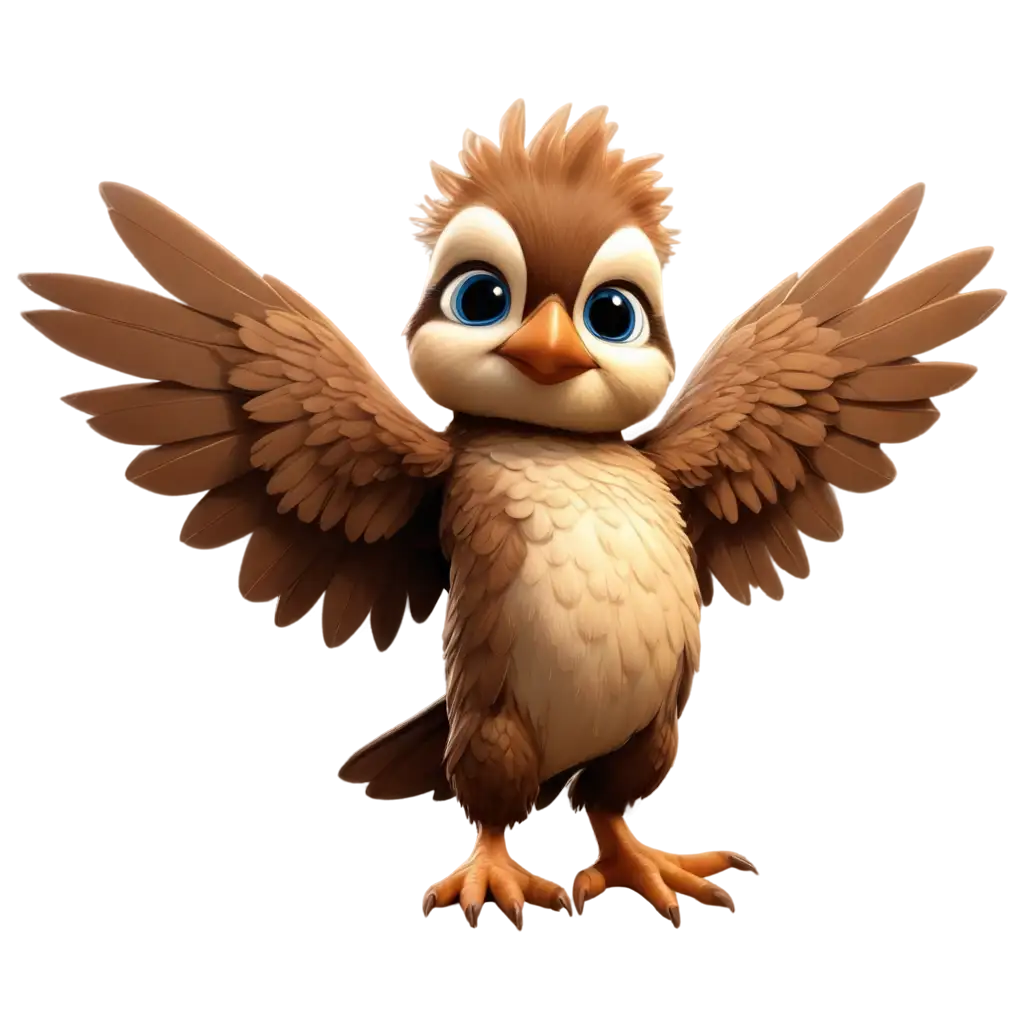 Stylised-Baby-Kookaburra-PNG-with-Bronze-Shades-Wings-for-Arms-and-Three-Toes-Perfect-for-Game-Design-and-Digital-Art