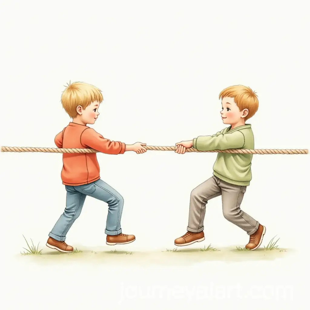 Boys-Playing-TugofWar-in-Pencil-and-Watercolor