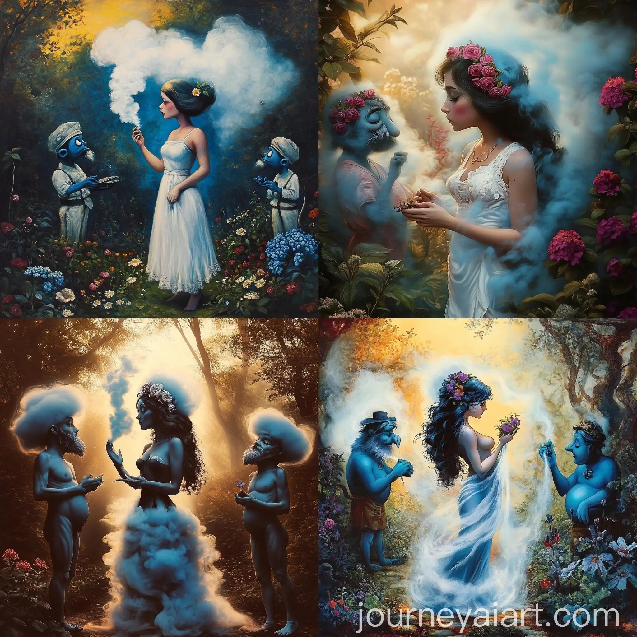 Woman-in-Ethereal-Smoke-Walking-Through-Garden