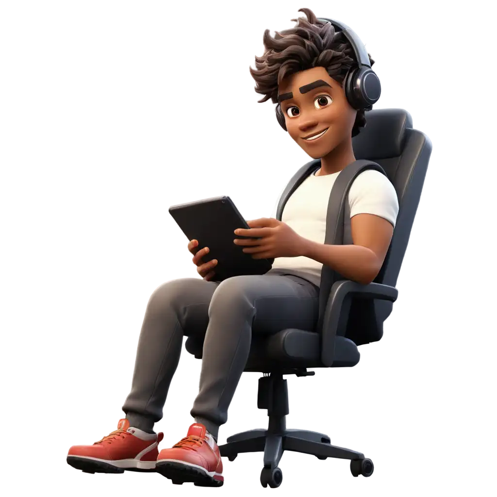 PNG-Image-Animated-Character-Playing-Mobile-Game-on-Tilted-Gaming-Chair