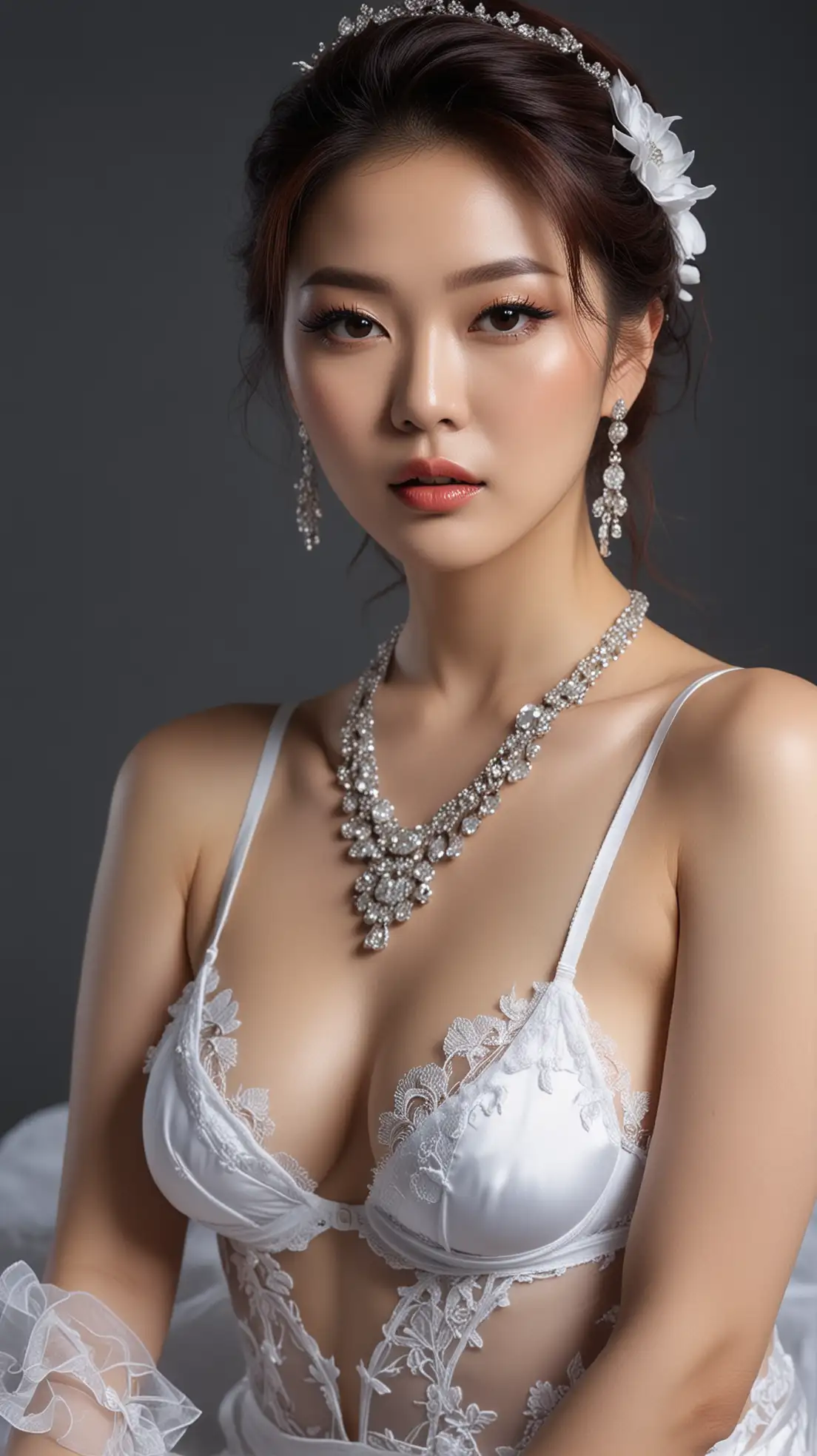 Korean-Race-Queen-in-Elegant-White-Lingerie-and-Haute-Couture-Jewelry