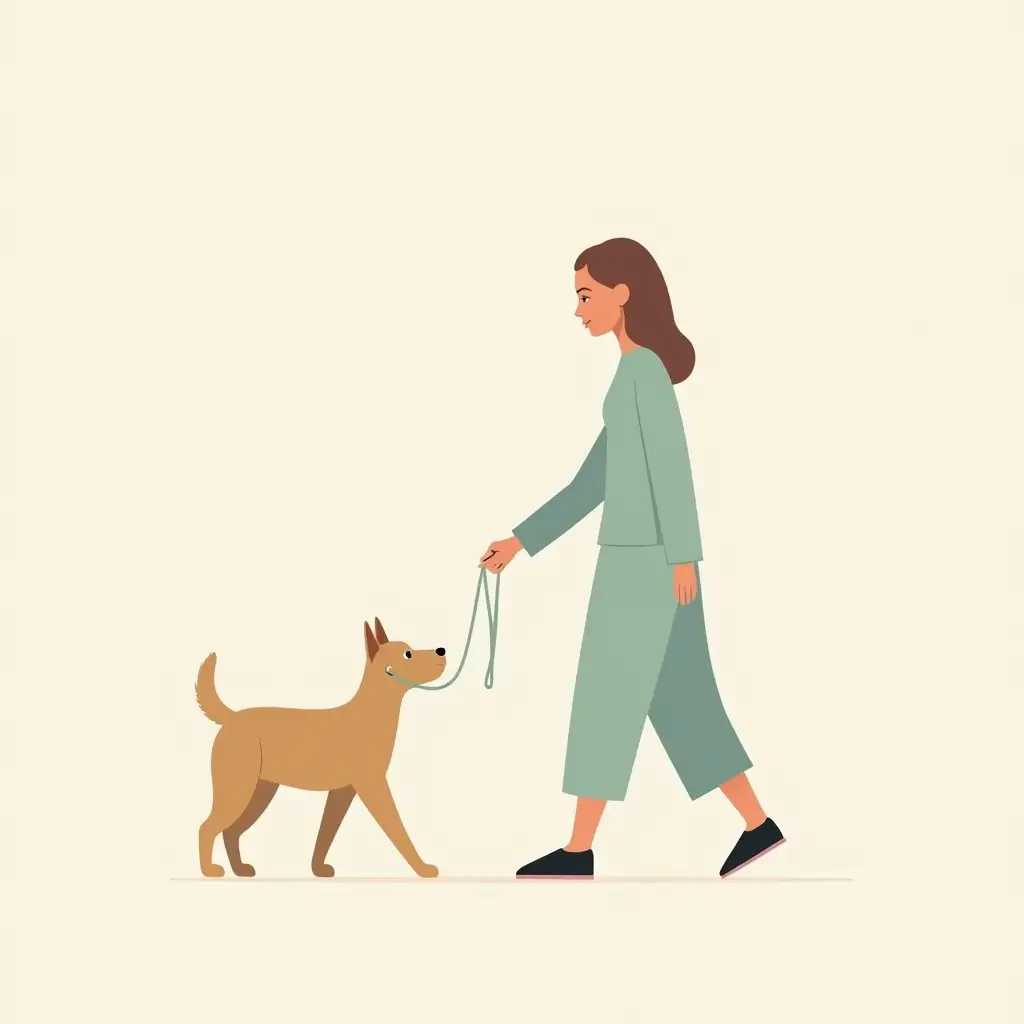 Woman-Walking-with-Dog-in-Minimalist-Style