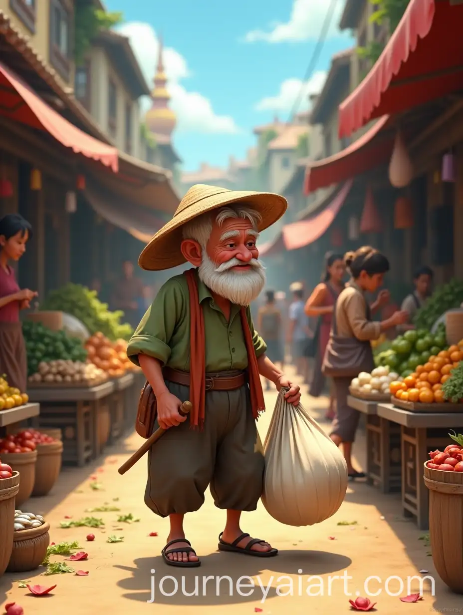 Elderly-Man-Struggling-to-Lift-Heavy-Bag-in-Bustling-Market