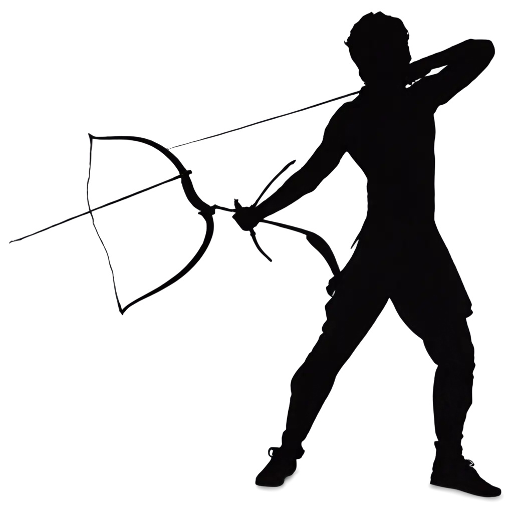 Arjun-Silhouette-PNG-Image-A-Powerful-Action-Pose-with-Bow-and-Arrow-Facing-Right