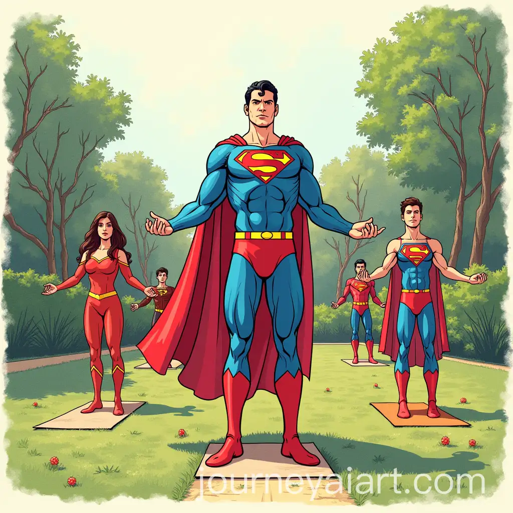 Superman-and-Superheroes-Doing-Yoga-in-the-Garden-of-Visionaries-in-Milan