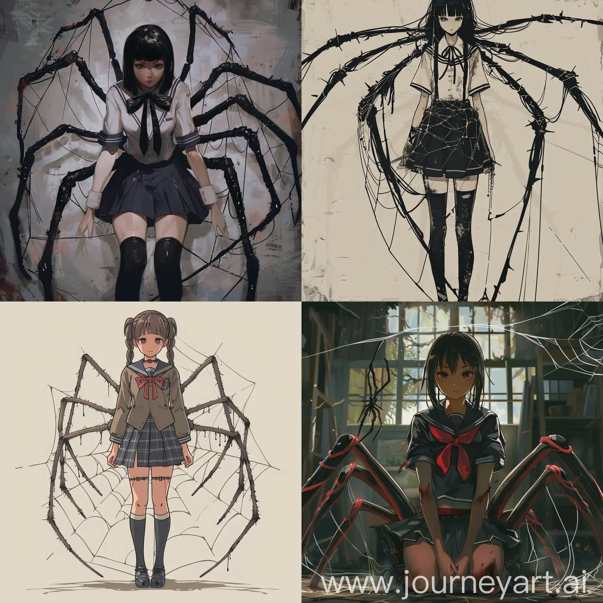 Anime-Girl-in-Japanese-School-Uniform-with-Spider-Legs-and-Web