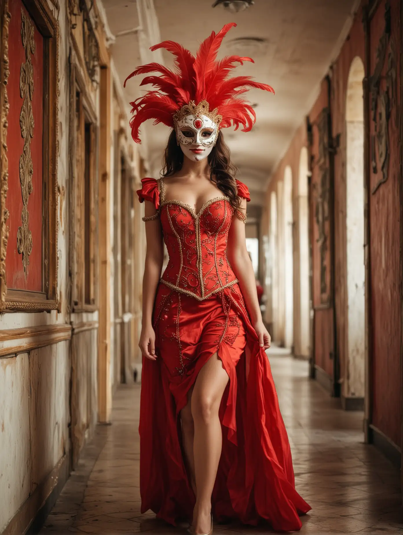 Elegant-Woman-in-Carnival-Half-Mask-and-Evening-Red-Dress