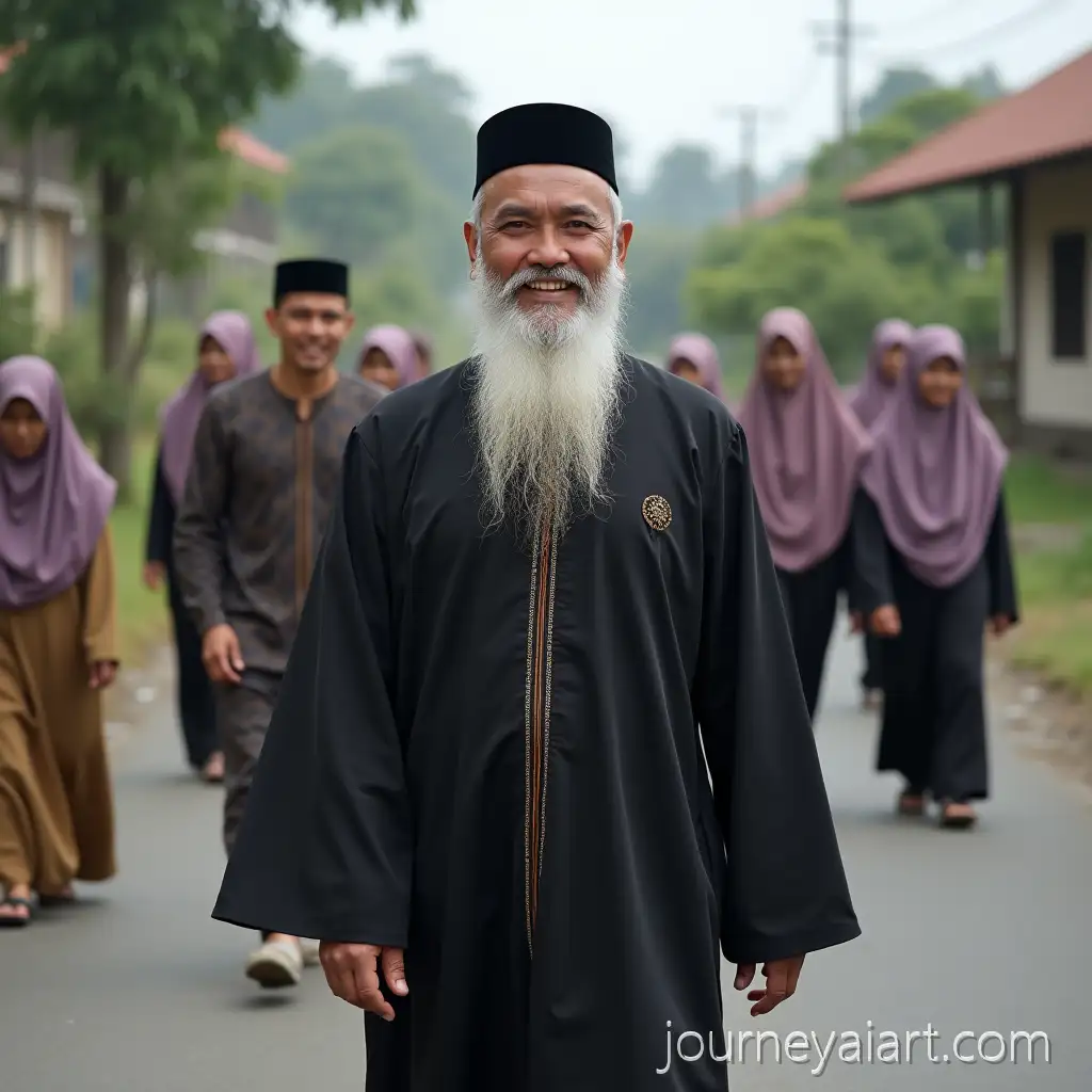 Muslim-Cleric-Walking-with-Followers-in-Rural-Indonesia-Village