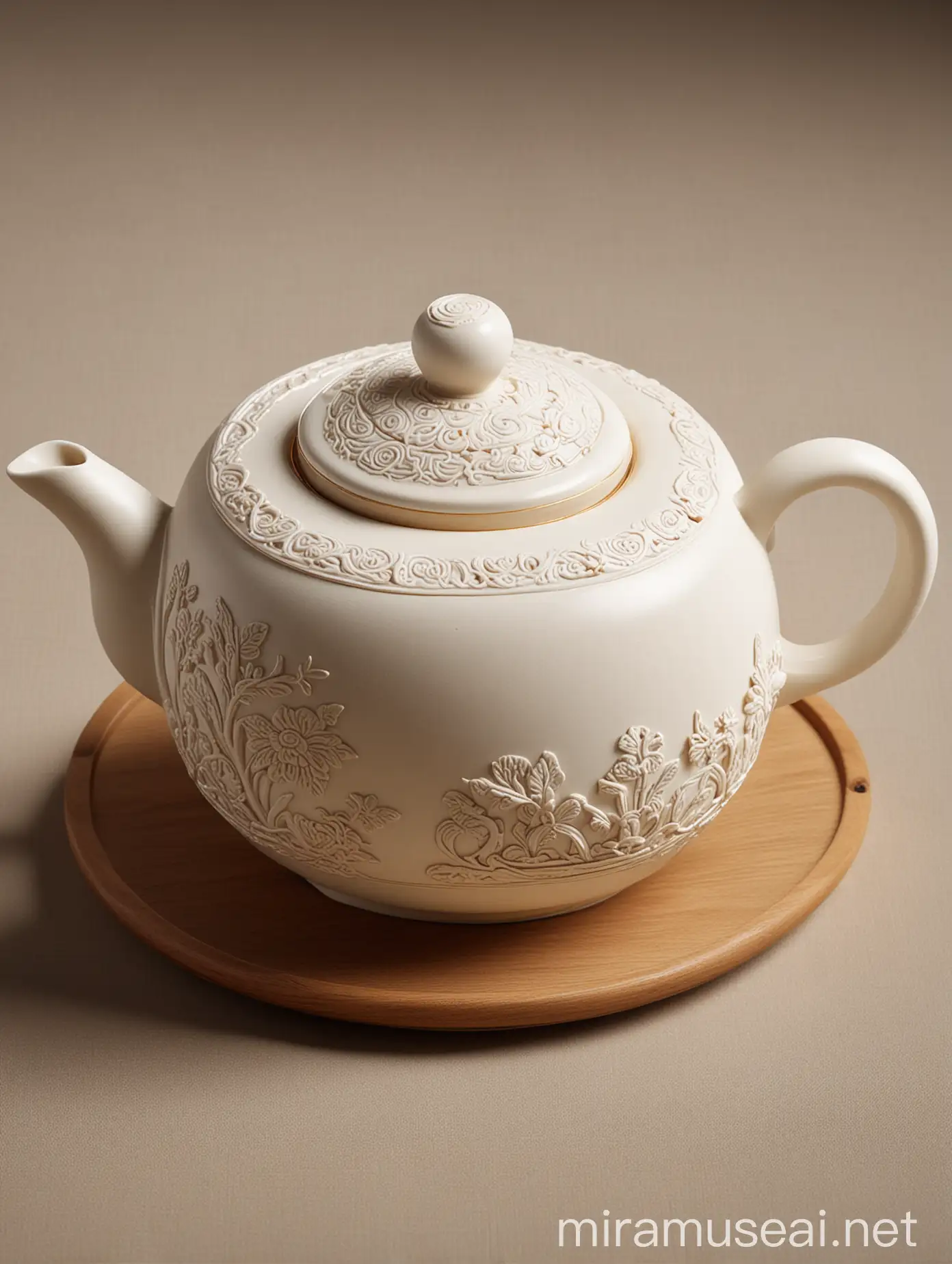 Exquisite Chinese Teapots Handcrafted Dehua Clay with Golden Traditional Patterns