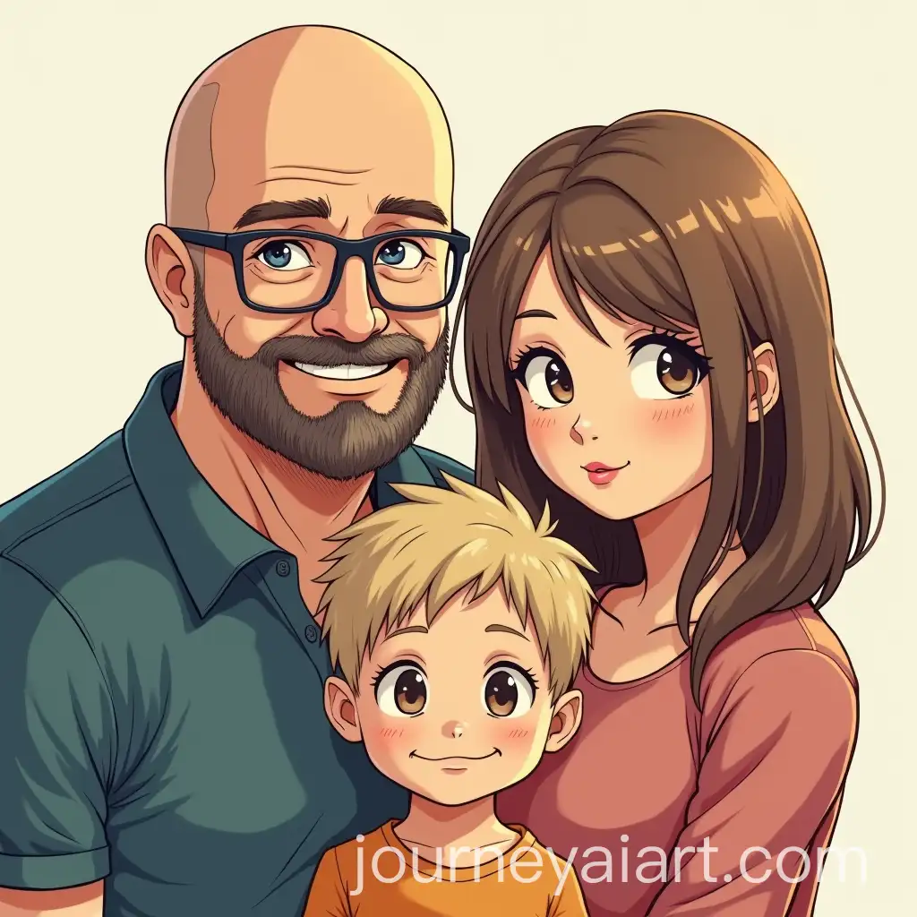 Family-Portrait-in-Manga-Style-with-Father-Mother-and-Two-Children
