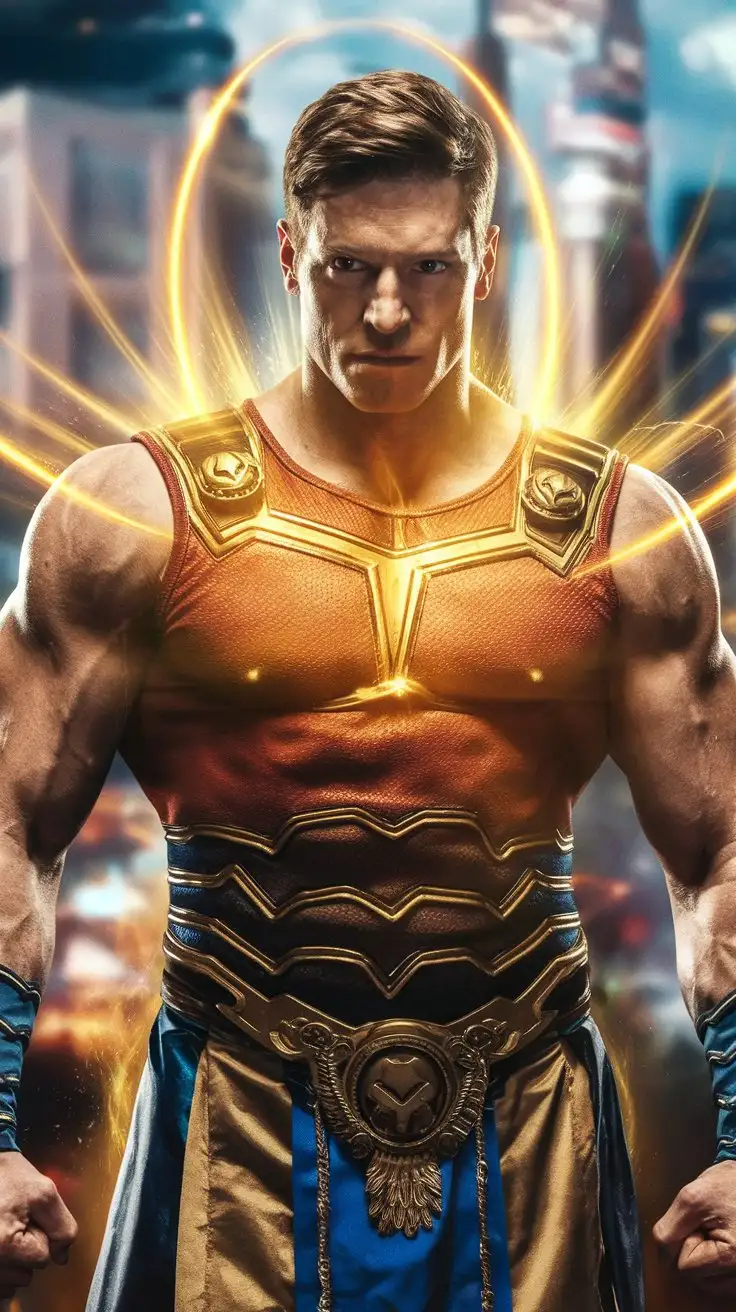 Ultra brawn. Receiving Herculean powers. Golden glow.