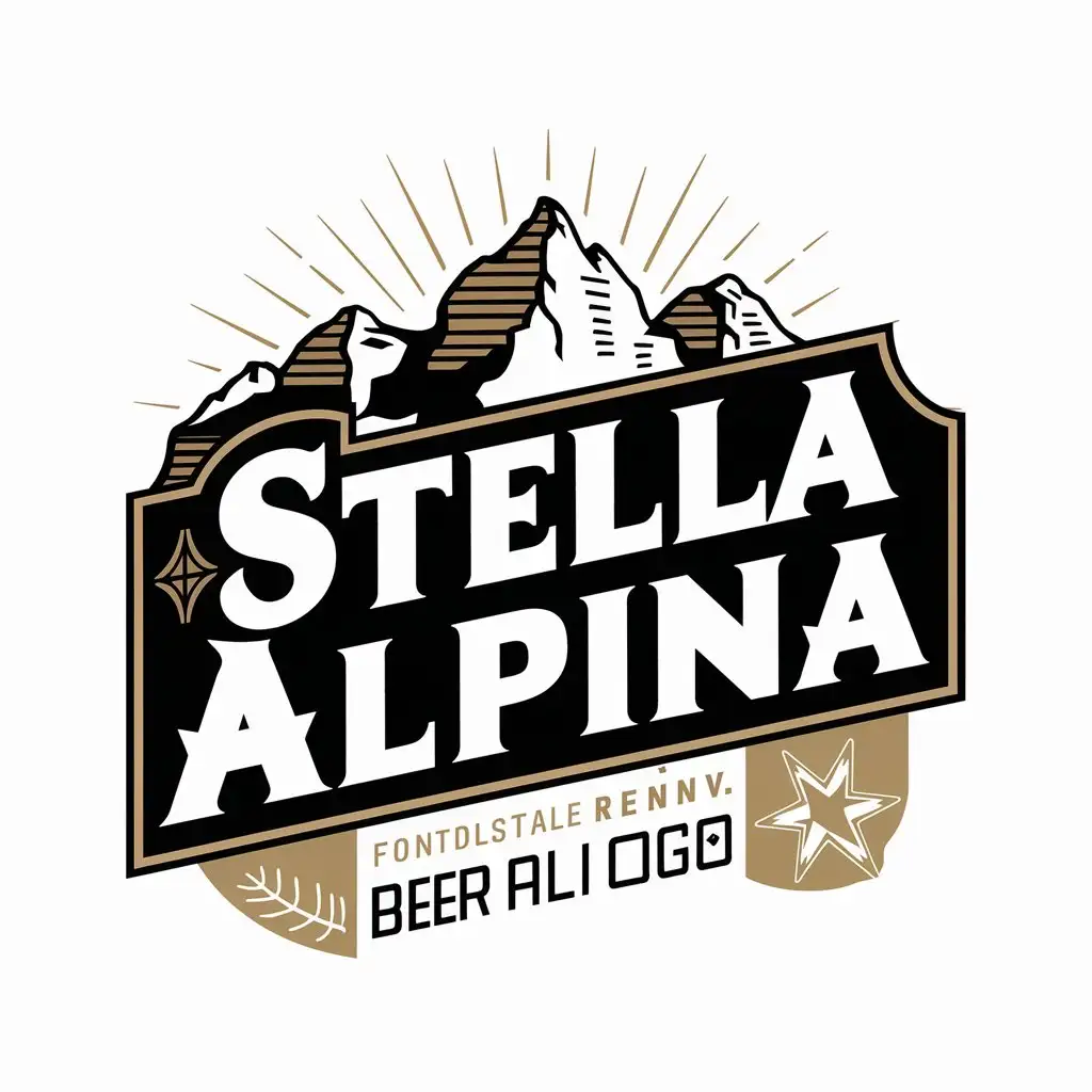 a logo design,with the text "Stella Alpina", main symbol:Vintage Style Beer Label Logo with Mountains and Star,Moderate,be used in Retail industry,clear background