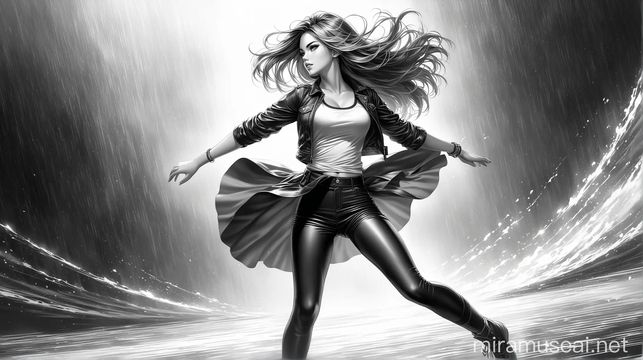 Dancing Rebel Anime Girl Photorealistic Digital Art of a Young Woman