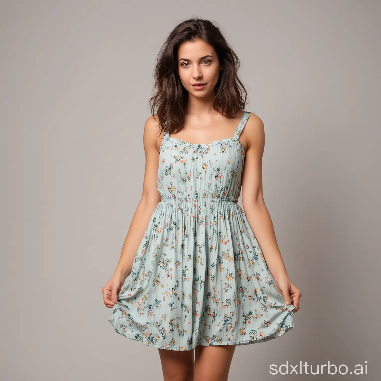 Pretty-Young-Woman-Holding-the-Hems-of-a-Flimsy-Summer-Dress