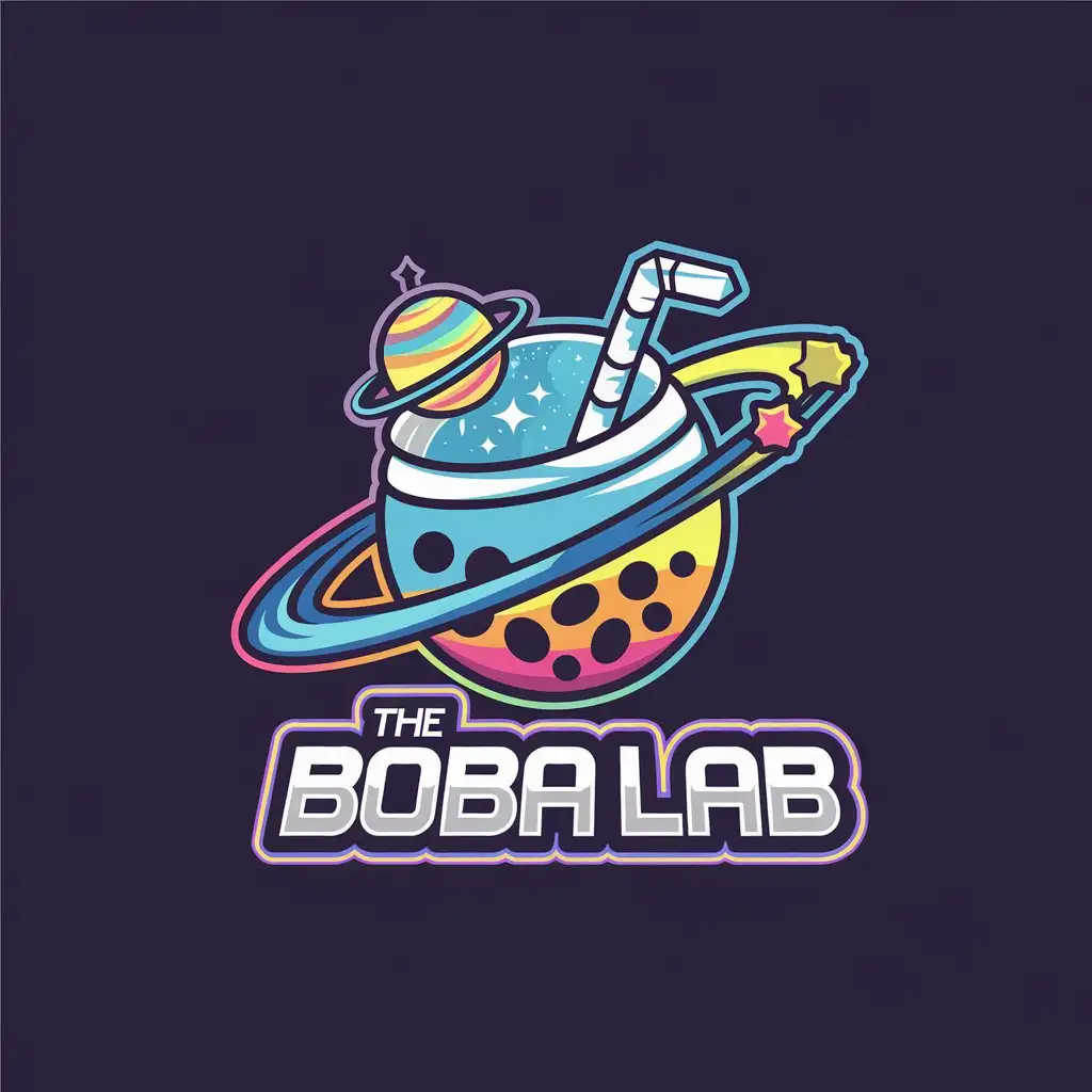 LOGO Design for The Boba Lab SpaceThemed Boba Tea Logo with Planets and Cosmic Elements