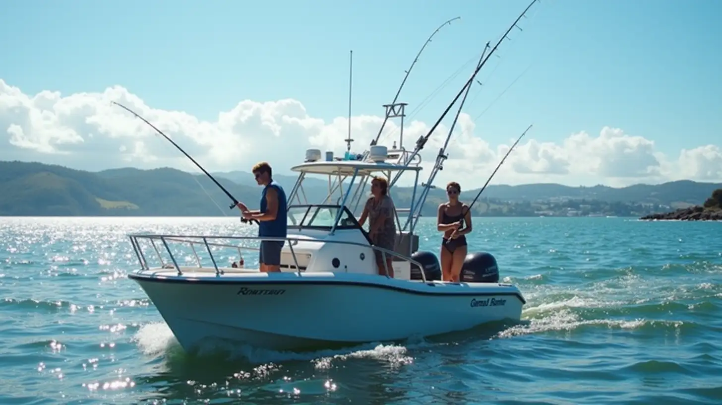 Young People Enjoying a Sunny Fishing Day on Auckland Harbour