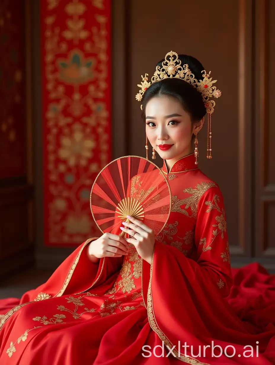 Elegant-Chinese-Palace-Bride-in-Traditional-Red-Wedding-Dress