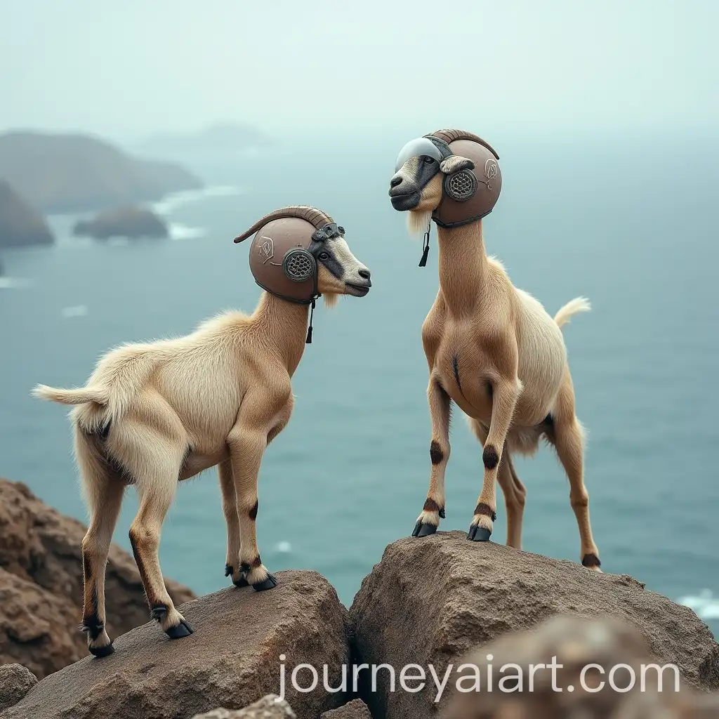 Goats-Climbing-Rocks-with-Diving-Helmets