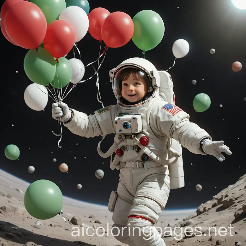 Astronaut-Floating-in-Space-with-Balloons-Coloring-Page